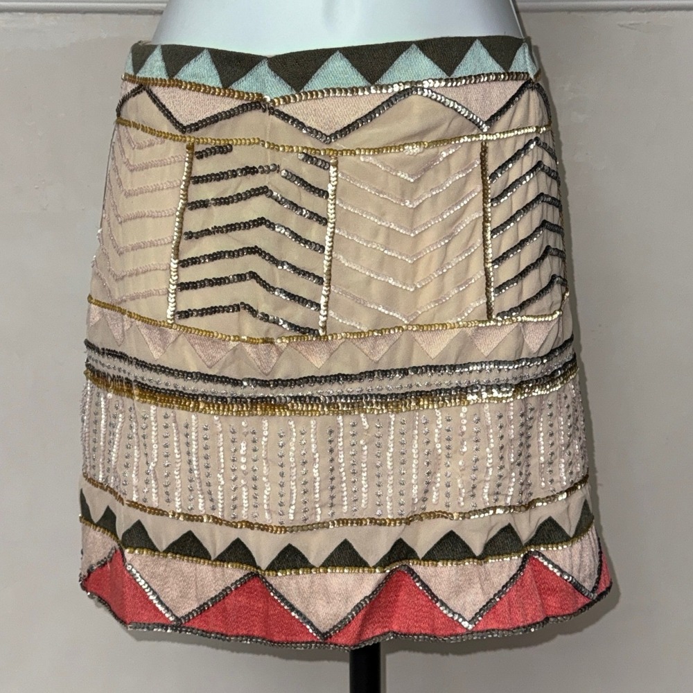 Sanctuary Women Multi Geometric Beaded Sequin Mini‎ Skirt NWT Large S0083-H59ES